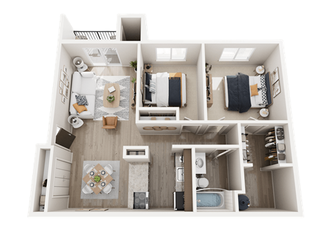 Floor plan for 2 beds, 1 bath, 900 sqft